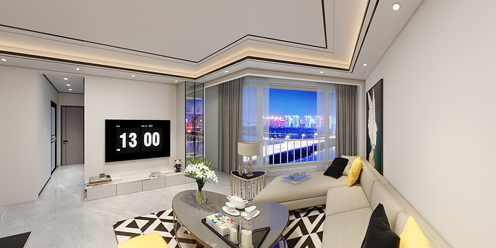 顶晟艺术吊顶木饰面背景墙-角美圣地亚哥45栋2单元1412雅居-装修设计方案