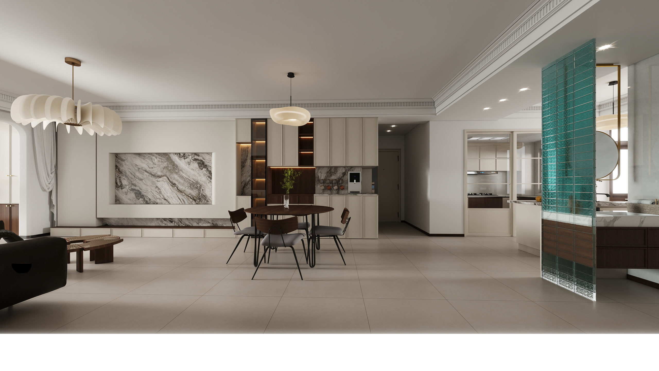 室内设计师飘然-​三远大爱城中古奶油风4房-装修设计方案