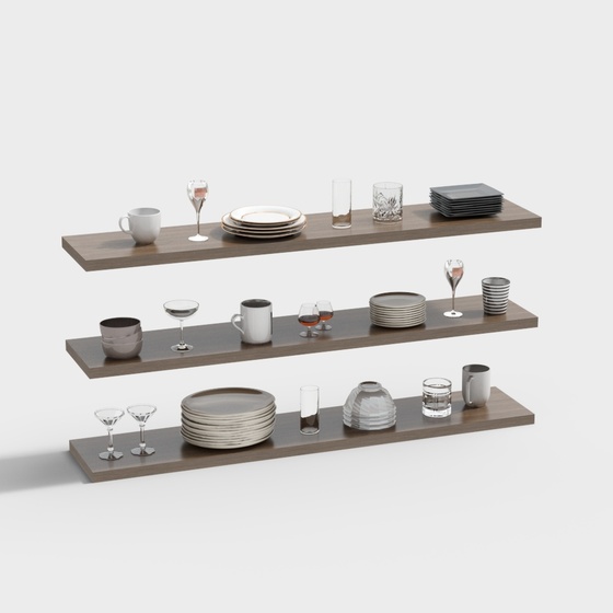 Functional Modern Tableware Shelf Bracket 3D Model in Brown