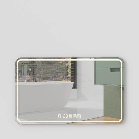 Modern Rounded Rectangular Bathroom Mirror 3D Model in Green