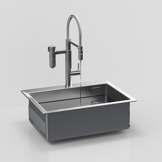 Sleek Black Kitchen Sink 3D Model