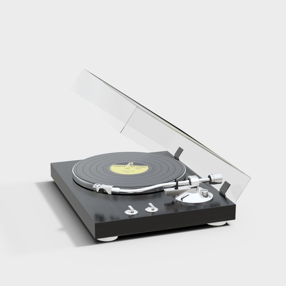 Gray Record Player 3D Model for Nostalgic Decor