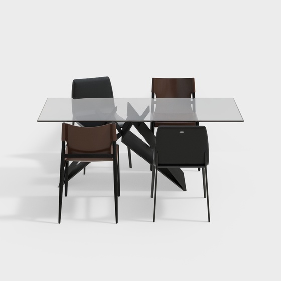Modern Dining Table and Chair Set 3D Model in Black