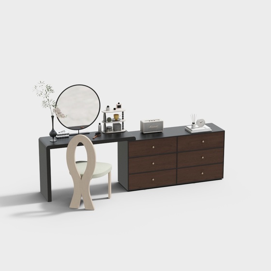 Asian Style Green Dressing Table 3D Model