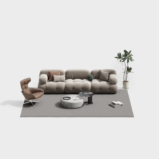 Cream Combination Modern Sofa 3D Model in Gray