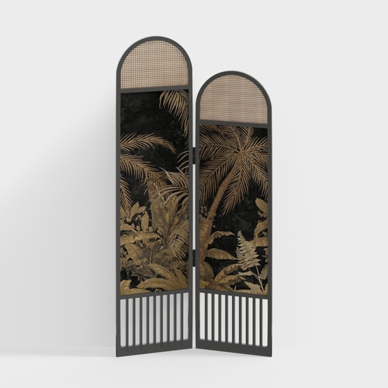 Black Neo-Chinese Style Screen Partition 3D Model for Elegant Spaces