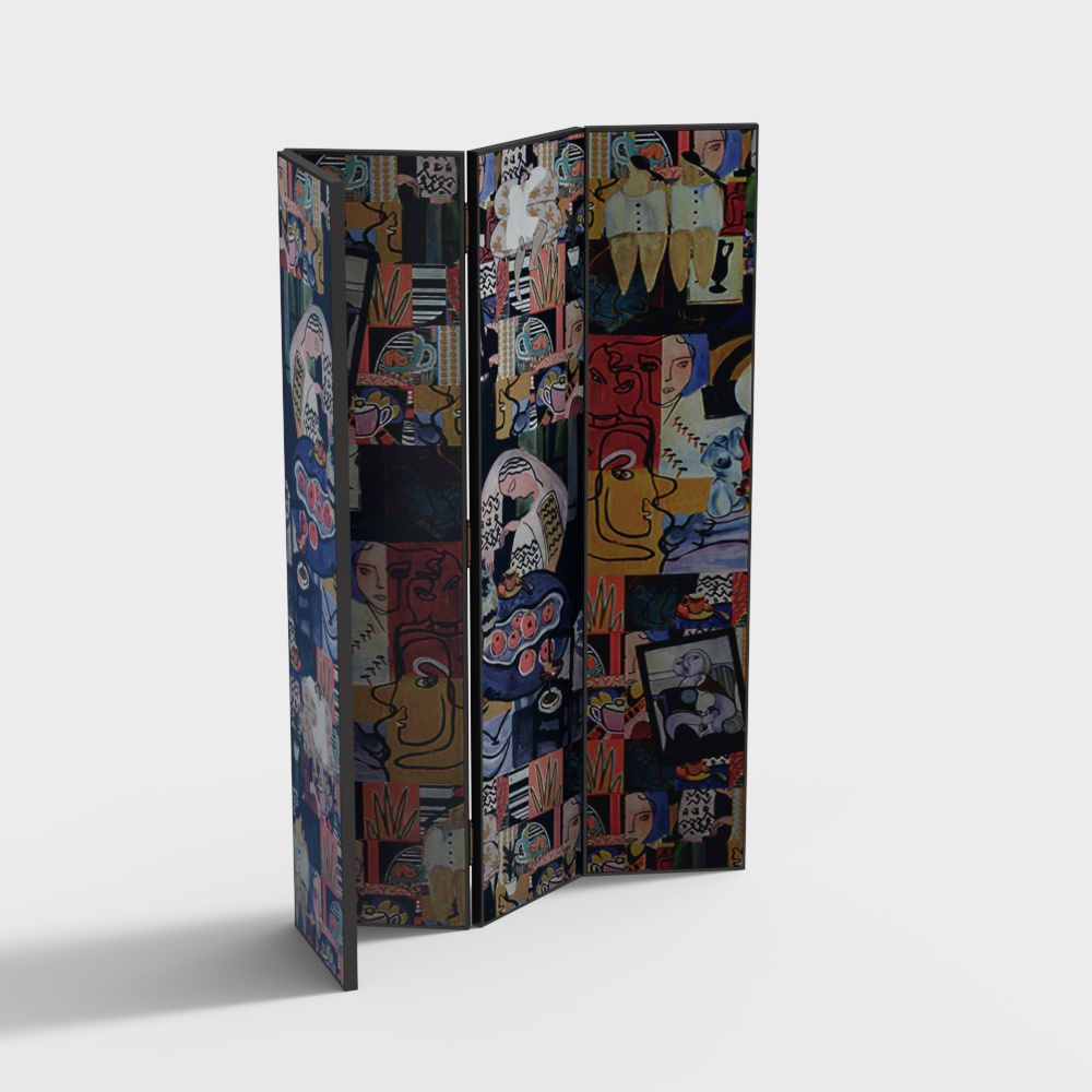 美式插画拼贴屏风3D模型