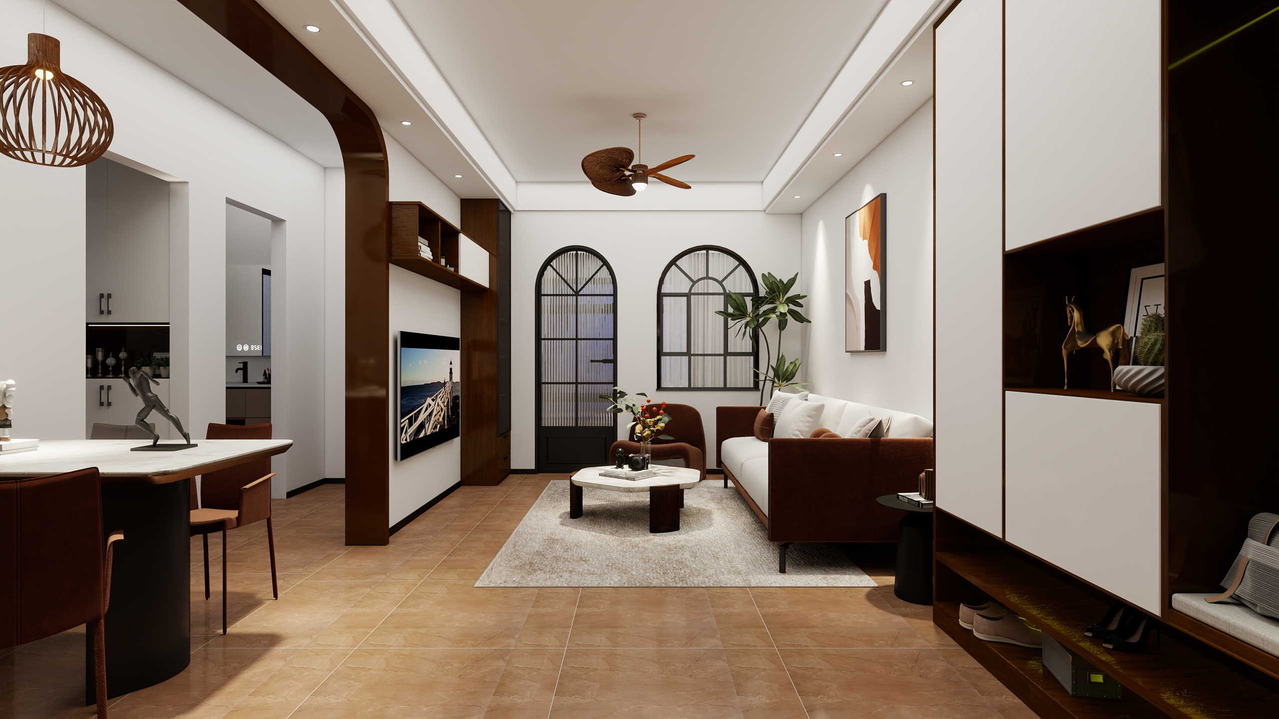 岳工18820297735-中古风74㎡1室改2室装修效果图