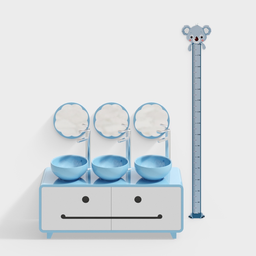 幼教儿童洗手池三人位3D模型