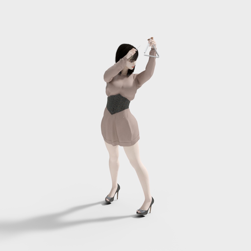 打三角铁的女性3D模型