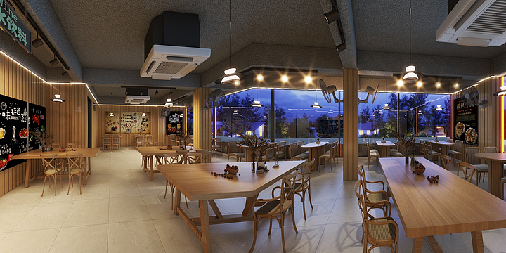 烧烤店一~二层效果图-装修设计方案