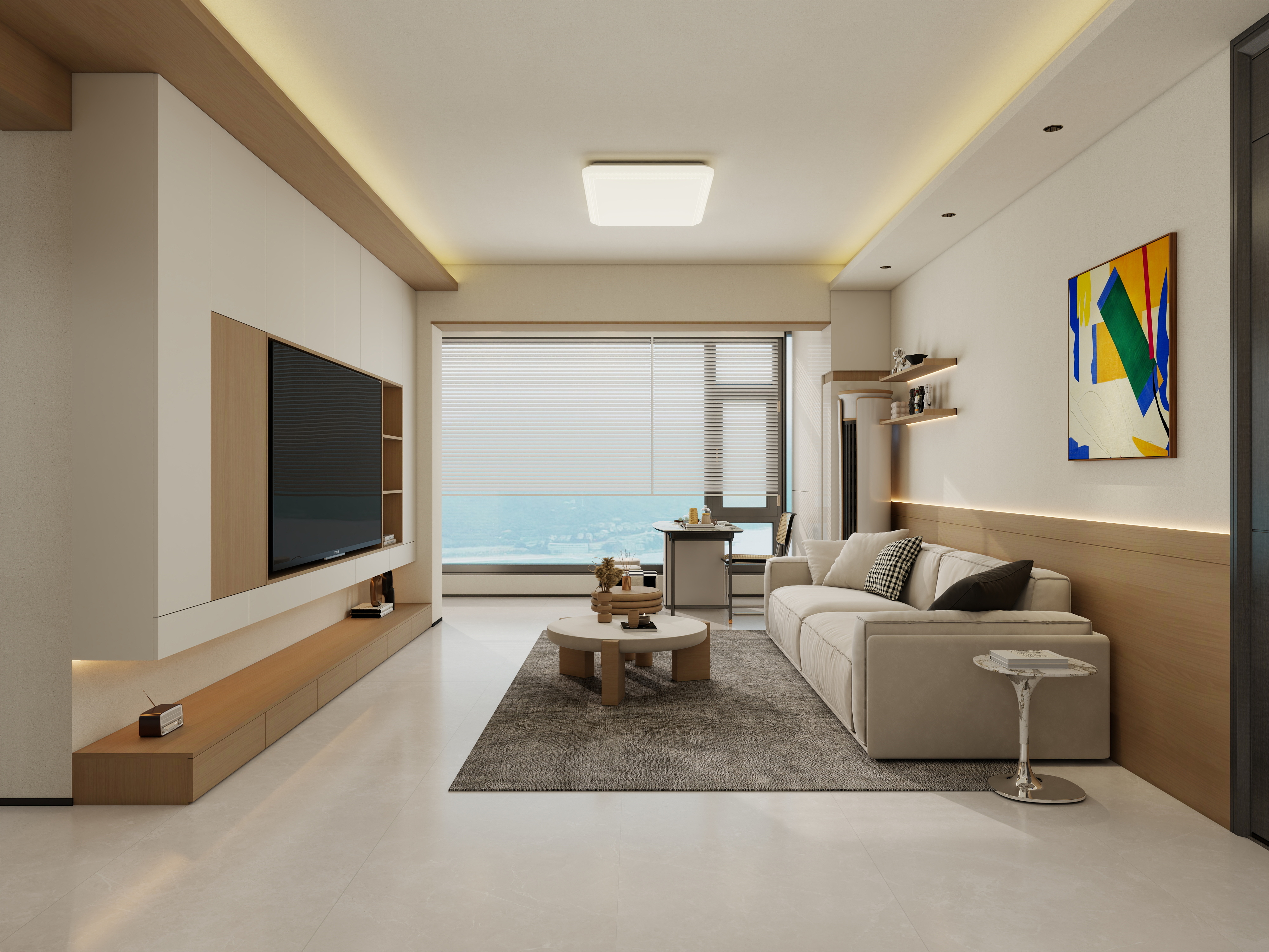 张煜强煜境设计-120平米现代原木极简四房装修效果图