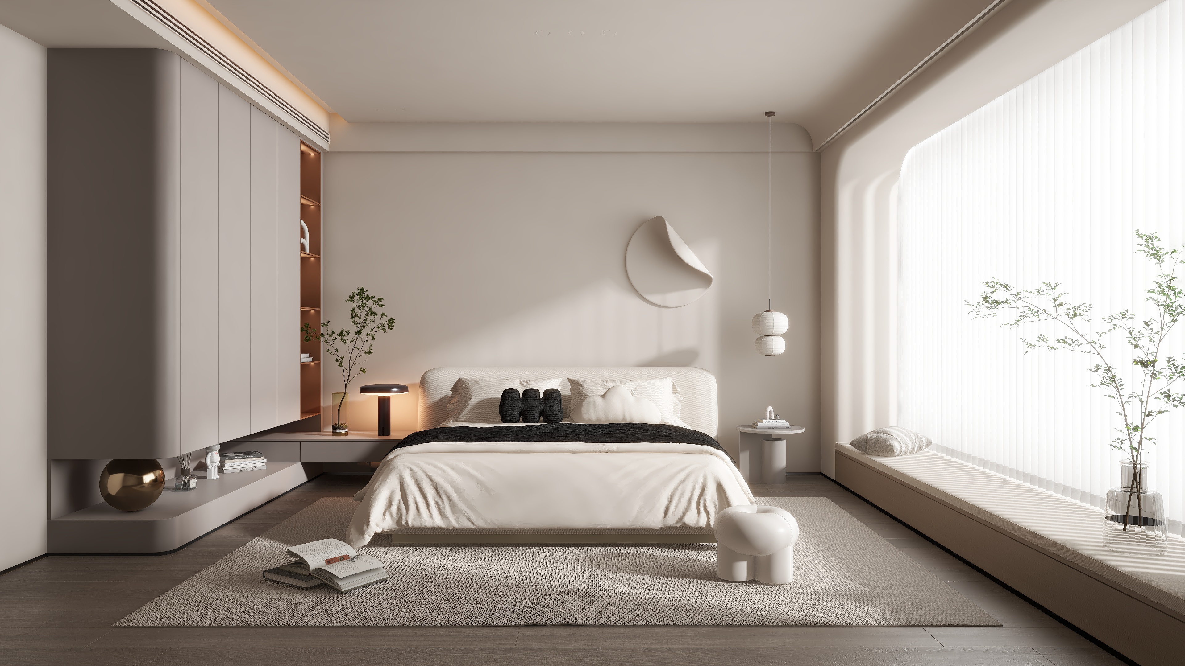 万严设计师-现代奶油风卧室116480032-装修设计方案