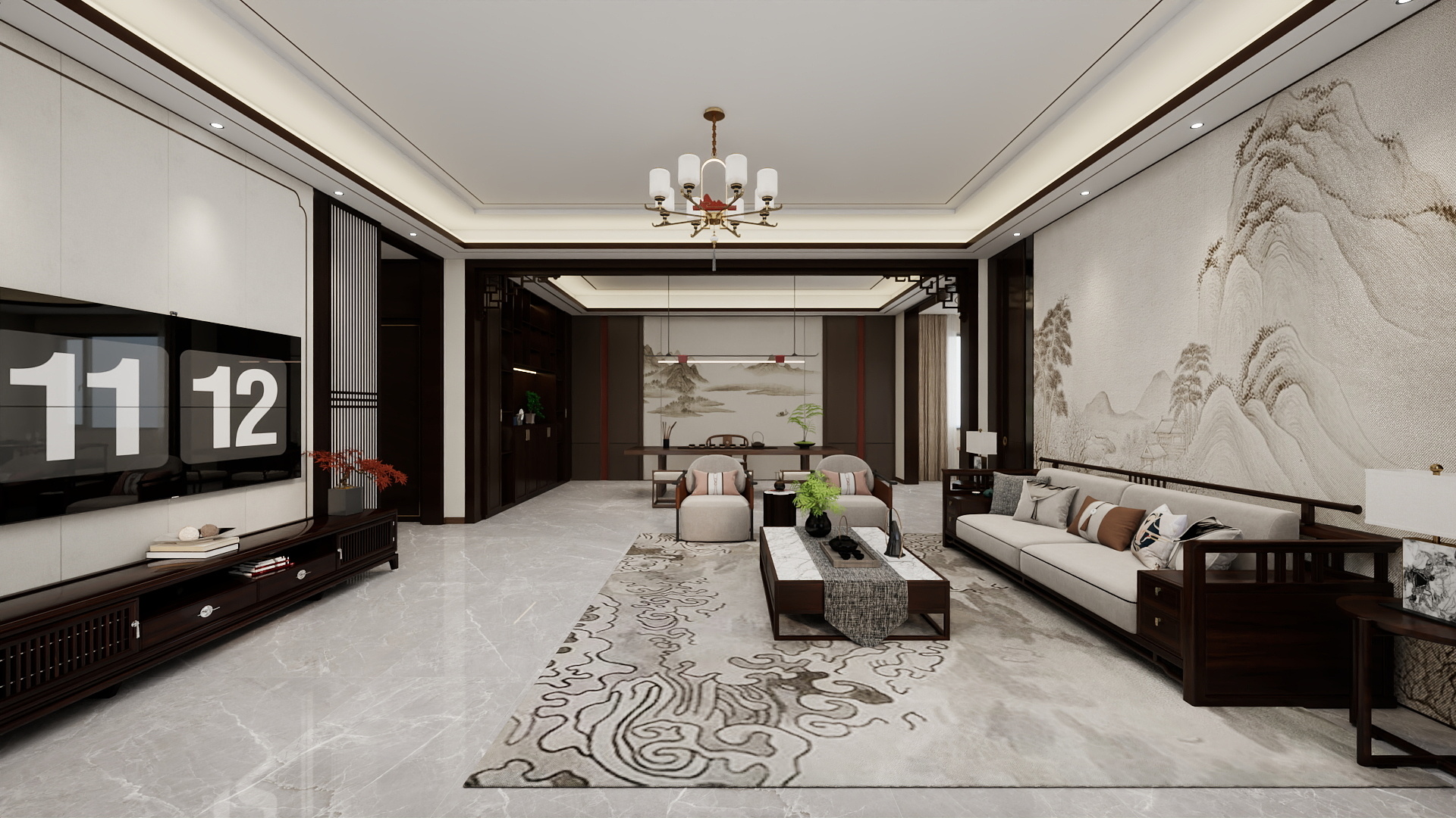 吴爽-163m²新中式别墅设计 装修效果图