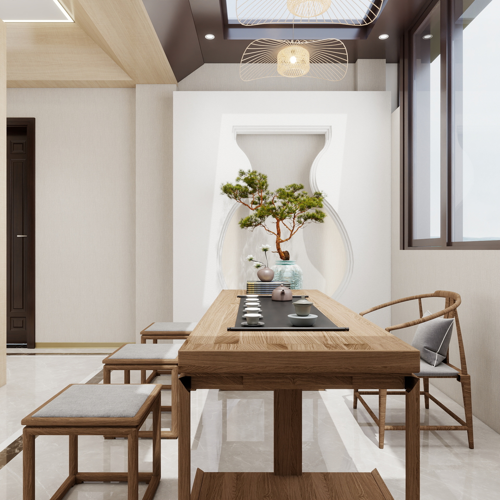 湛智华-三明泰宁自建房客餐厅74平 宋式美学原木风装修效果图