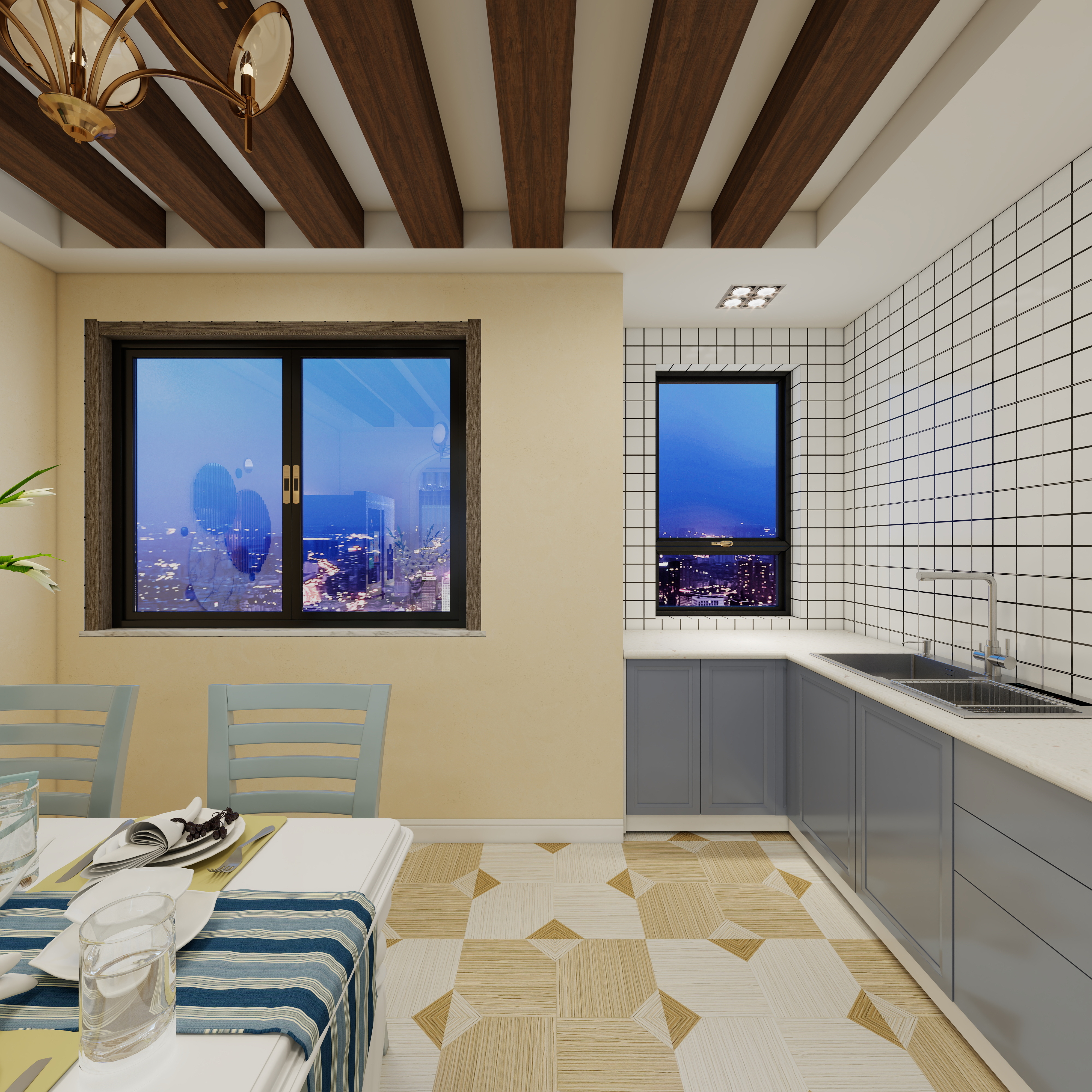 不出新手村的匠人-绿地之窗106㎡3室一层餐厅装修效果图第5张