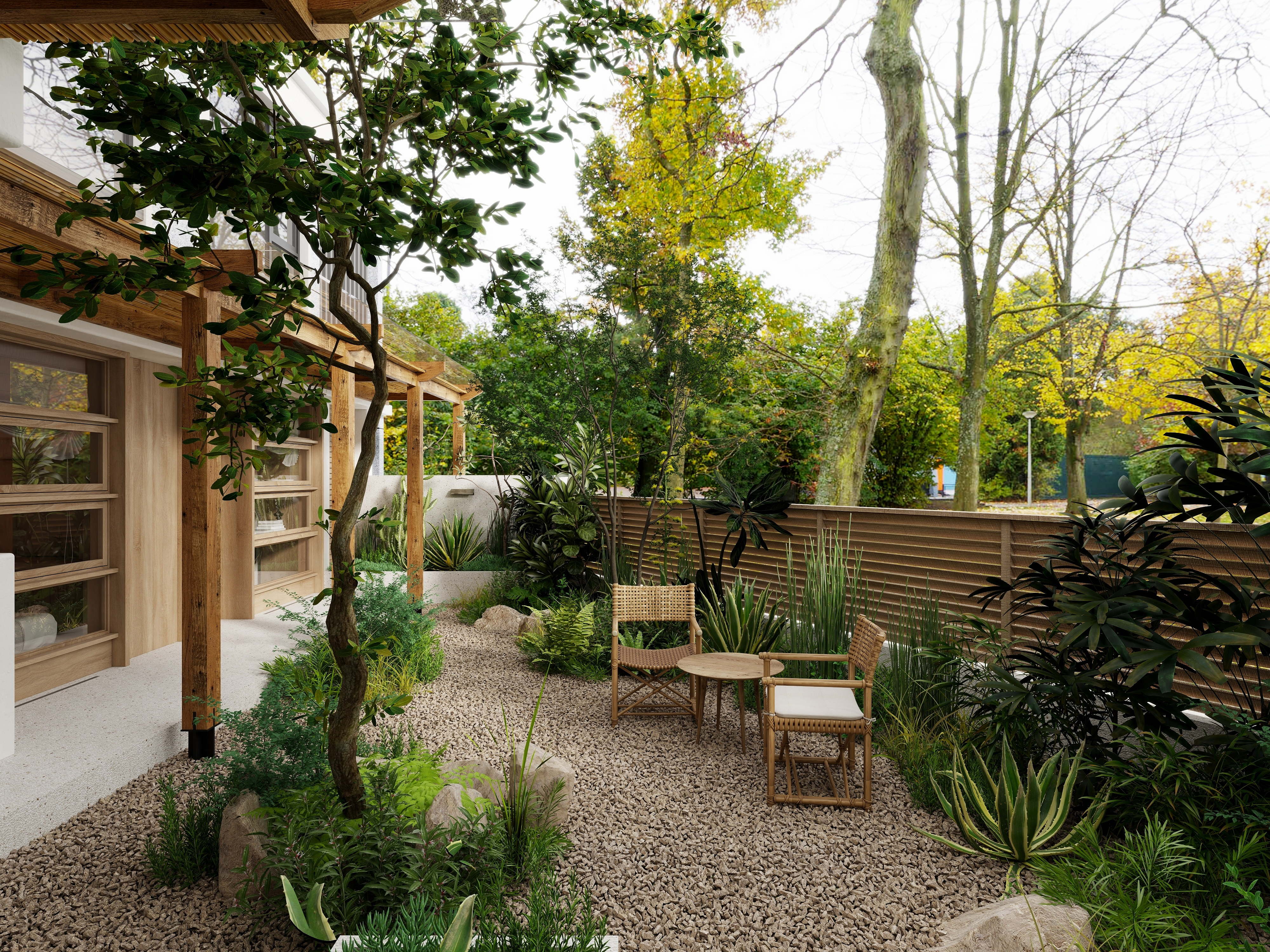 熬暖酱-重庆龙湖学樘府南法自然主义私宅一层后花园装修效果图第4张