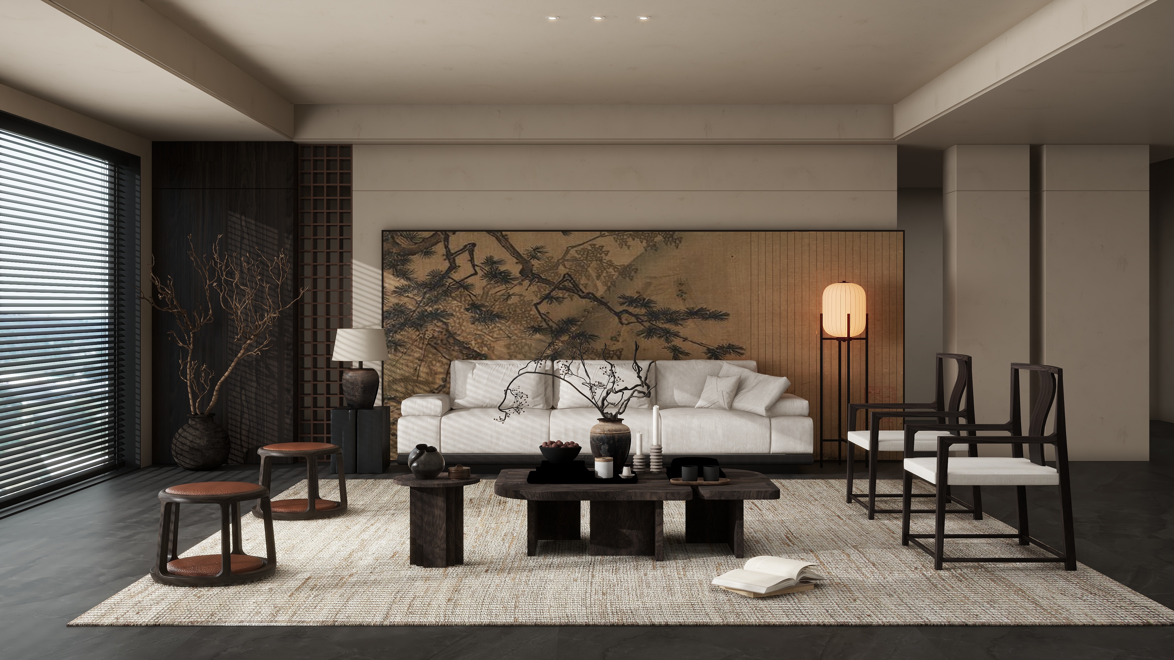 幔利橡树空间设计-方案8:新中式宋式风客厅-副本-装修设计方案