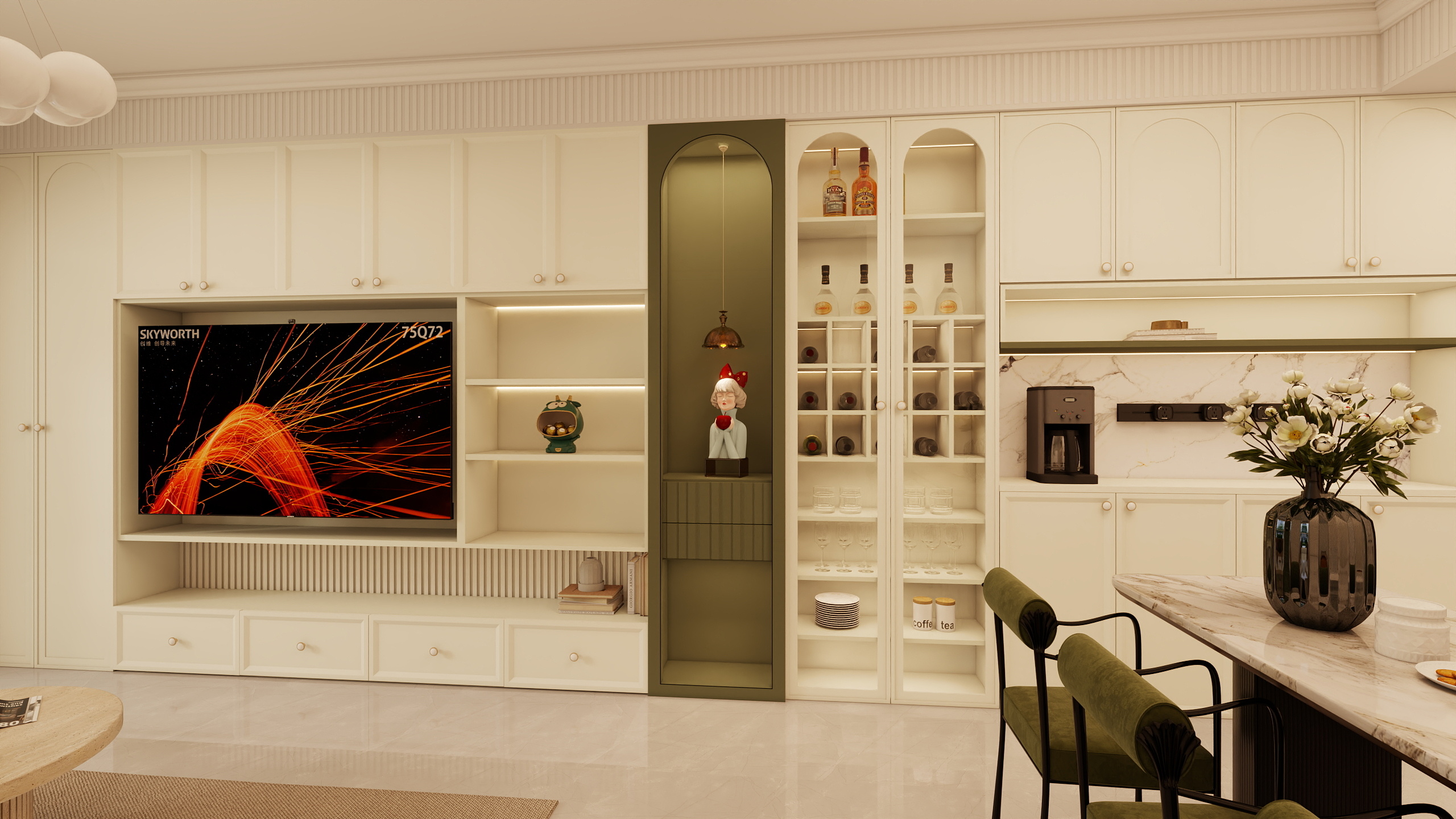 全案定制小龙哥-99方小4房 法式风格满墙电视柜案例-装修设计方案