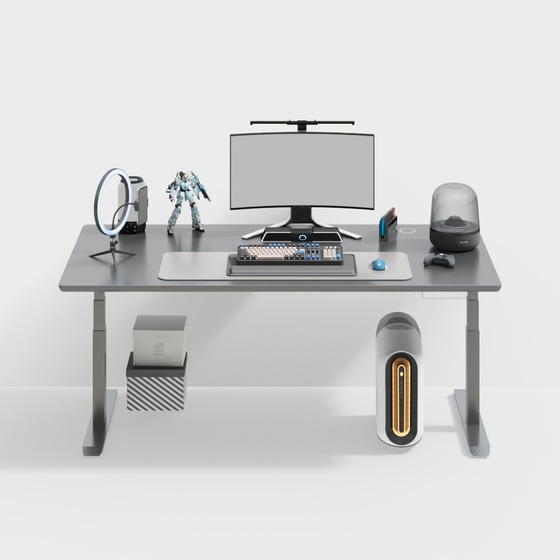 Modern Computer Desk 3D Model in Gray