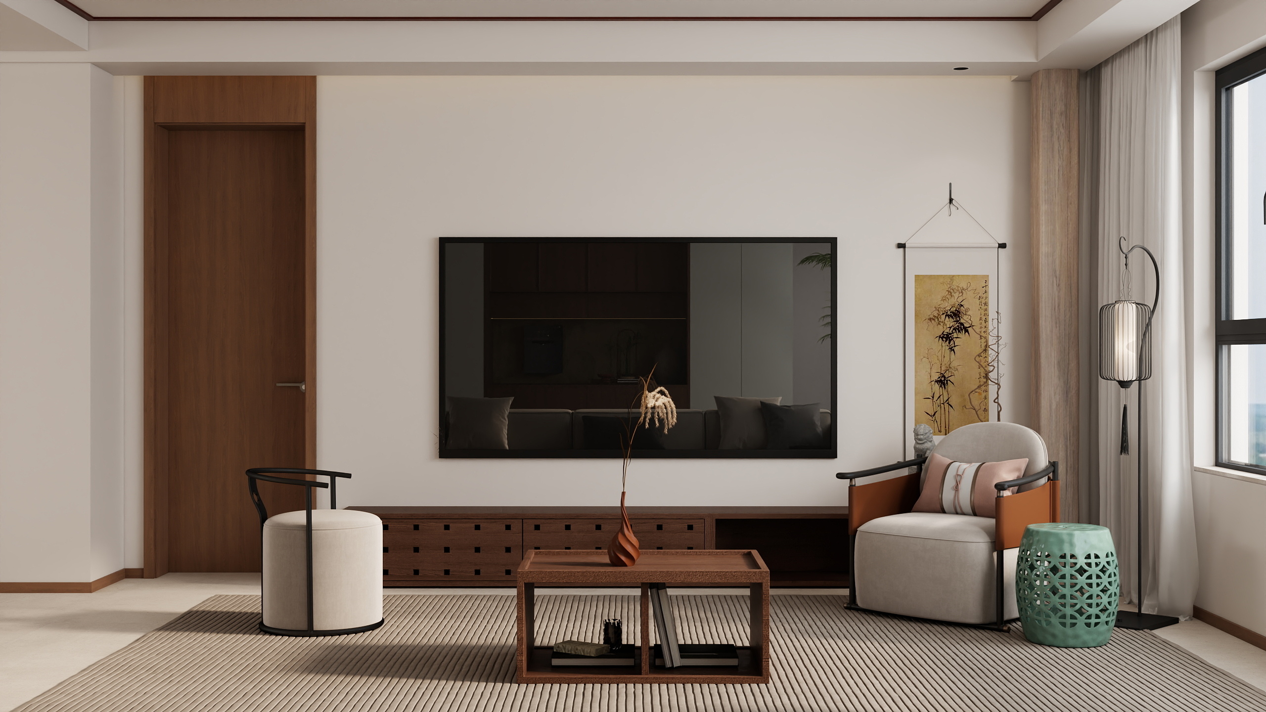 牛晓旭-《远洲》中古风格|144平米|三居-装修设计方案