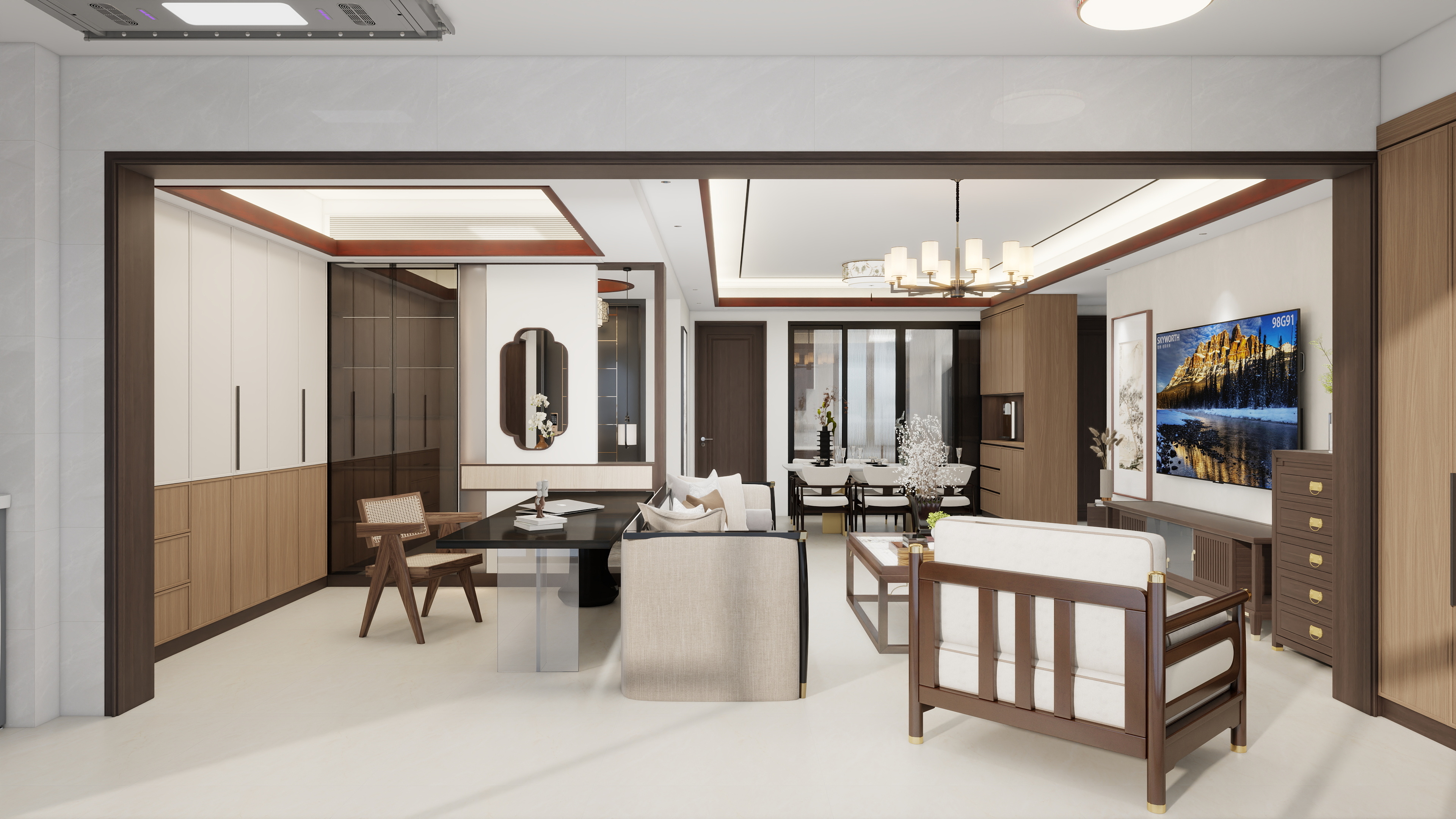 小胡设计-安庆中海都汇滨江新中式130㎡3室装修效果图