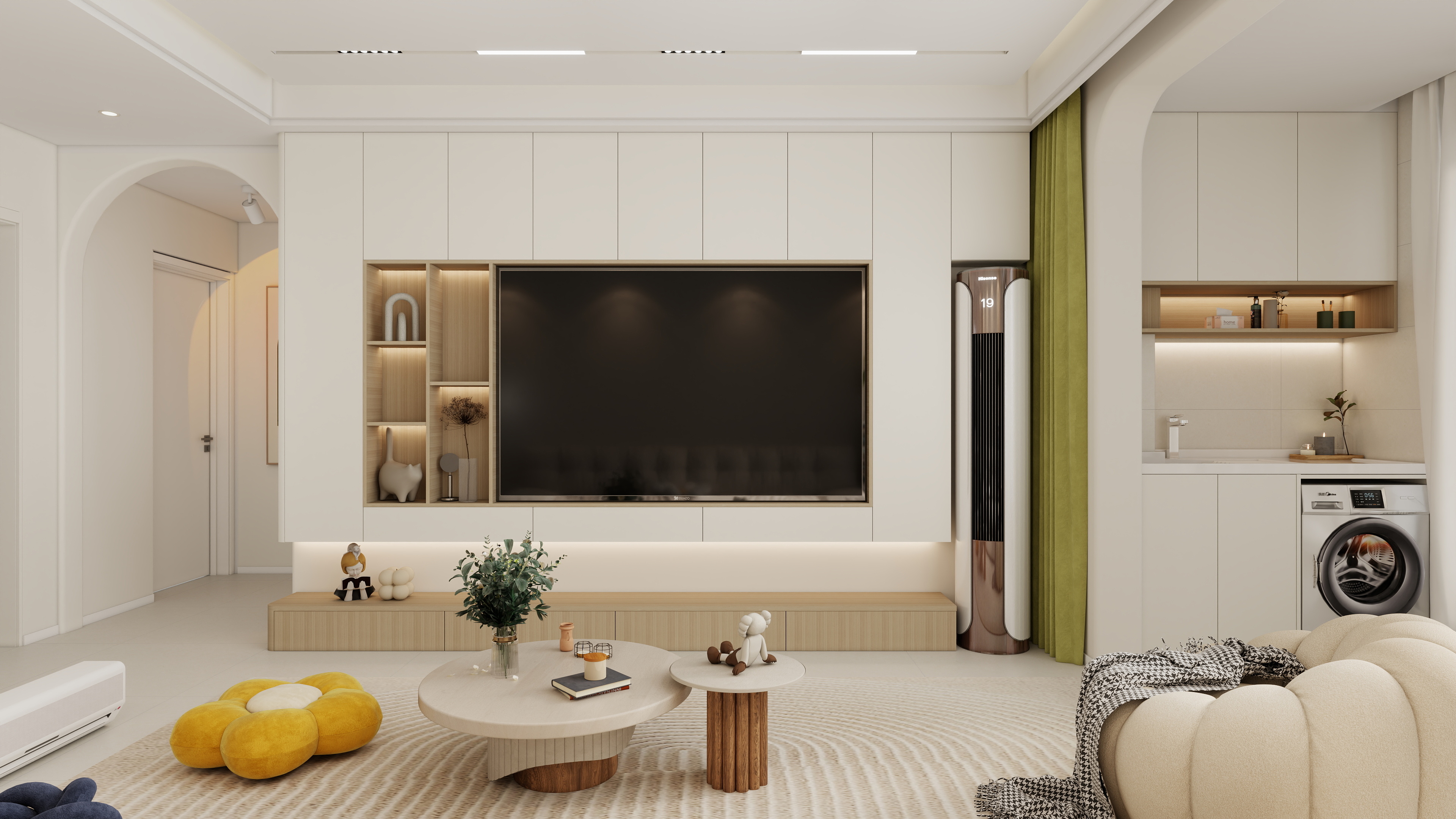 全景720效果图--现代奶油风-107㎡3室装修效果图