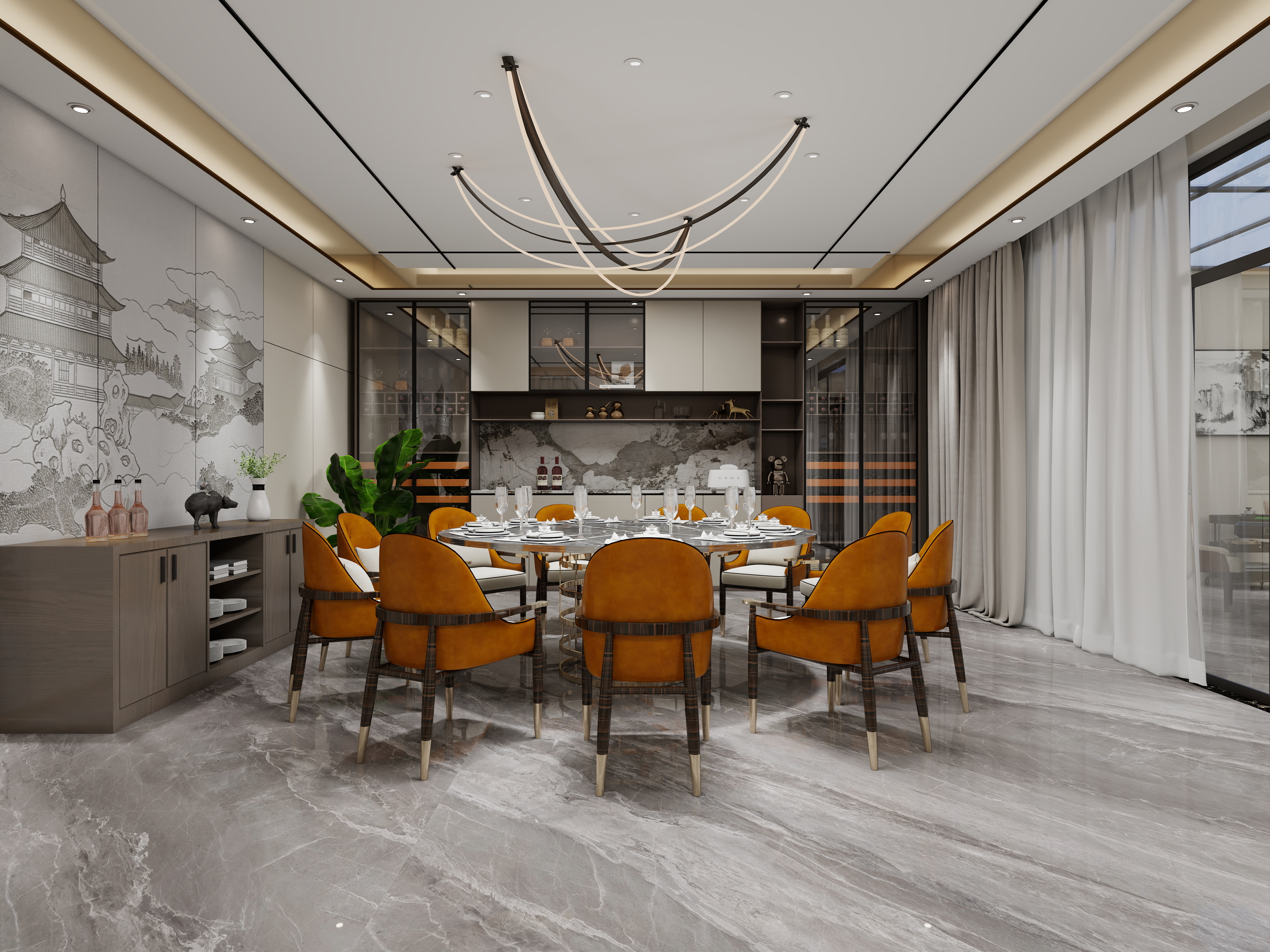 絆城烟沙乀染指年华-庆华厂如家酒店三层包厢-装修设计方案