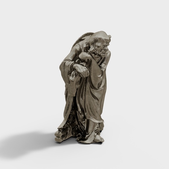 Traditional Gray Chinese Figure Sculpture 3D Model