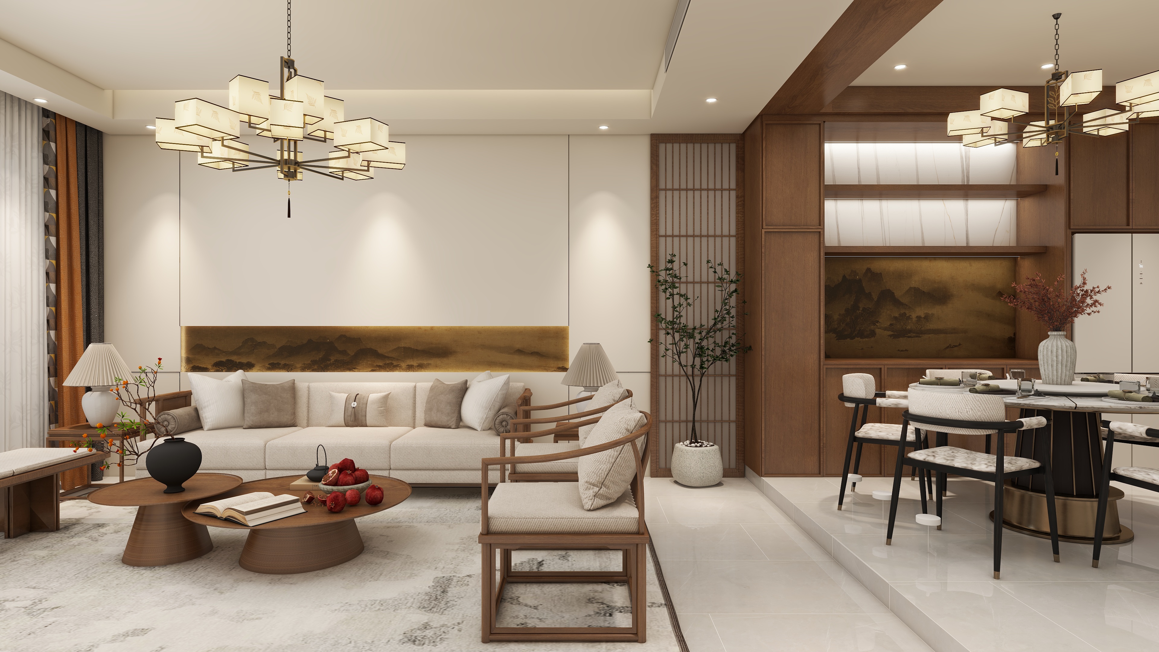 设计师言色-别墅之客餐厅-宋式美学装修效果图