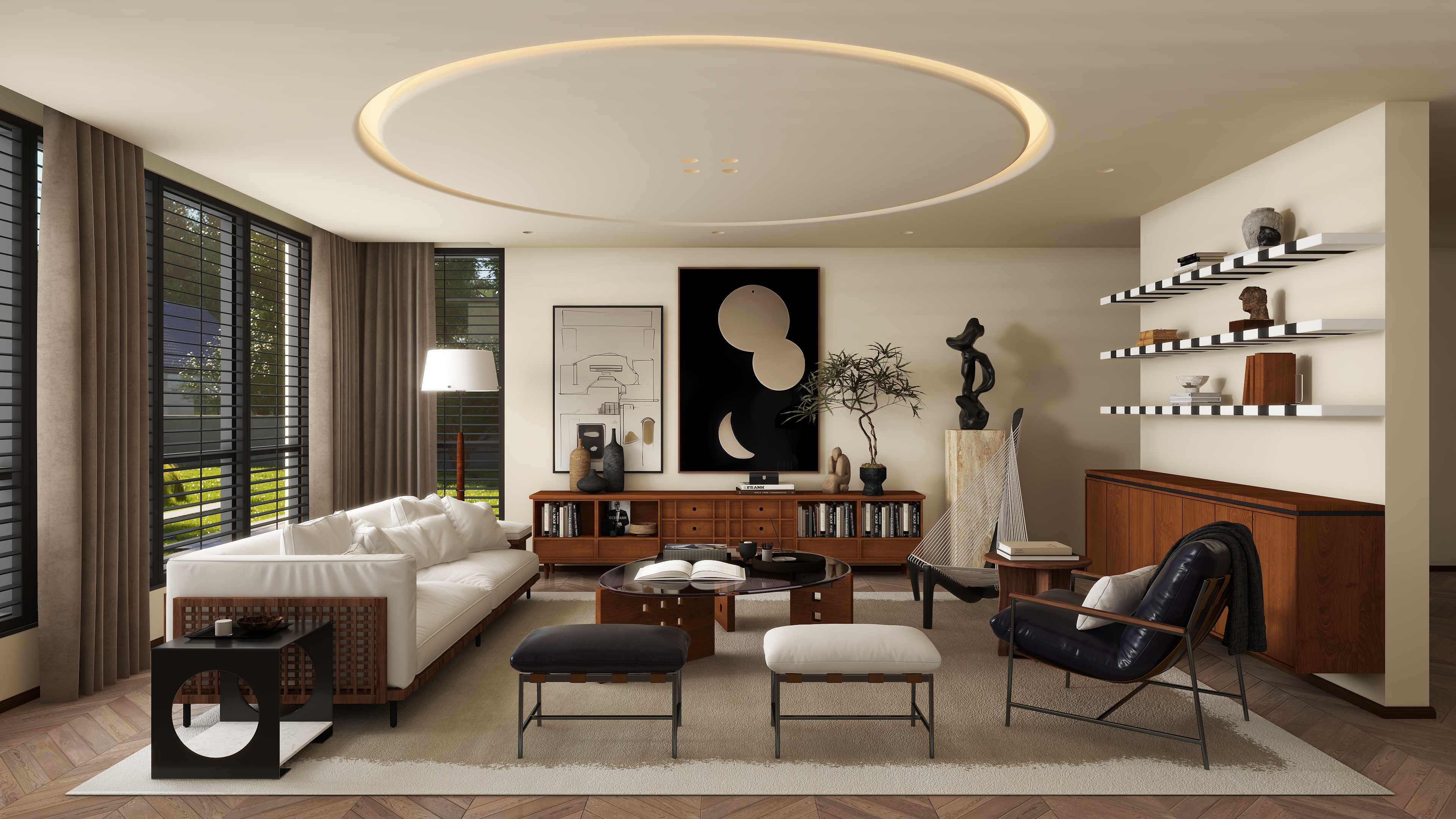 万严设计师-中古风客厅109140873-装修设计方案