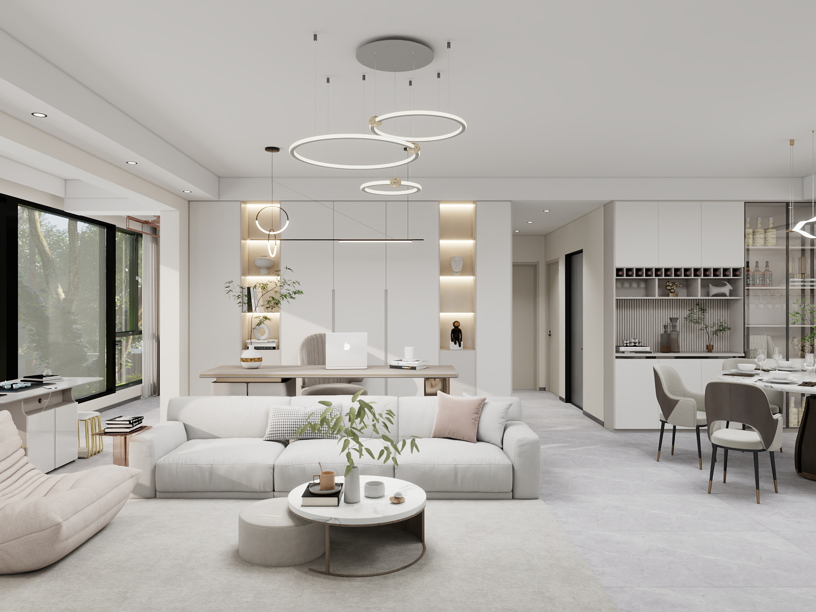 100元设计方案-126m²奶油简约风格设计装修效果图