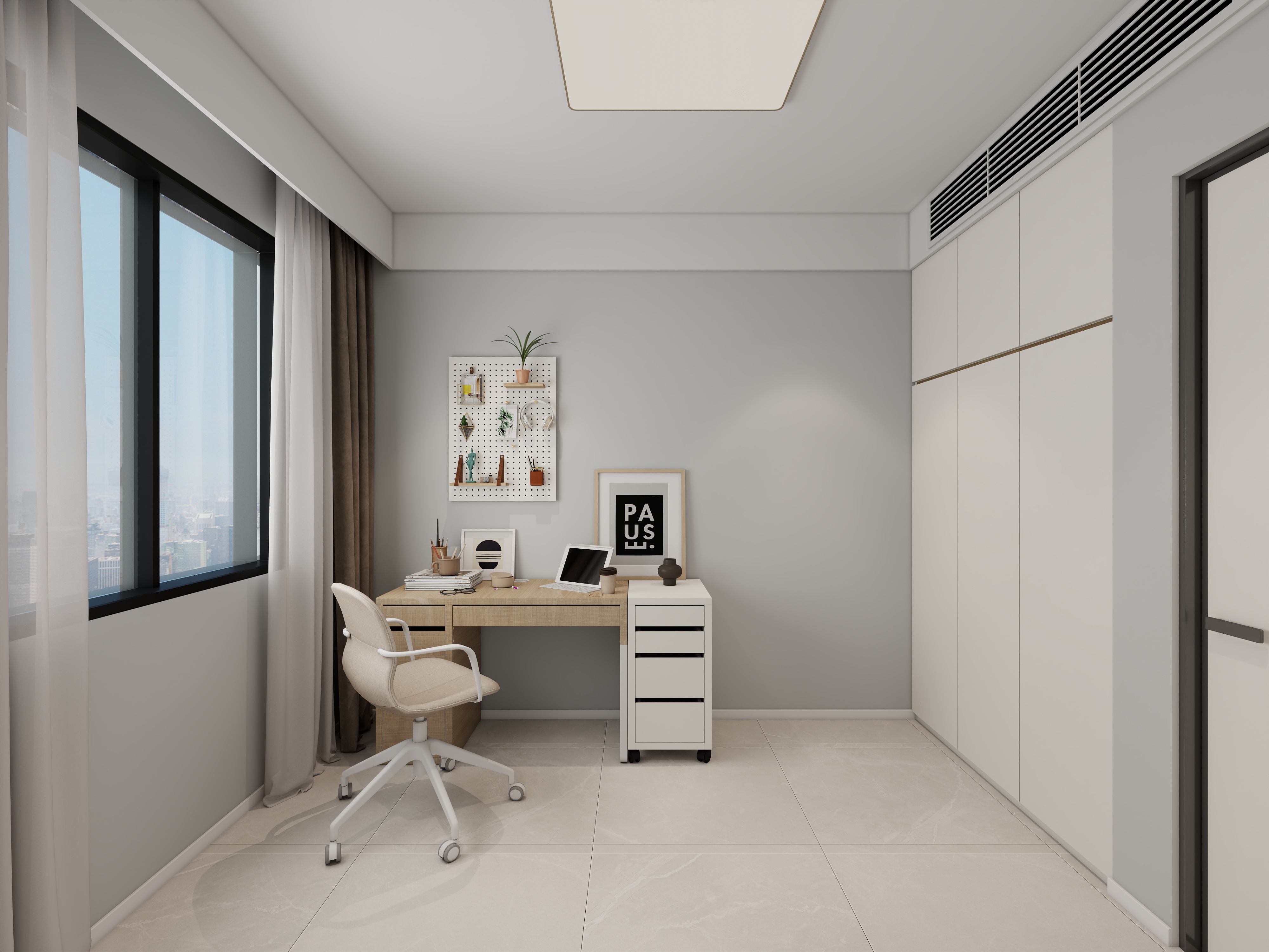 胖头鱼设计-金地万悦城102㎡奶油色现代风三室装修效果图