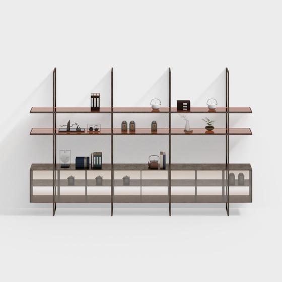 Black New Chinese-Style Open Storage Shelf 3D Model