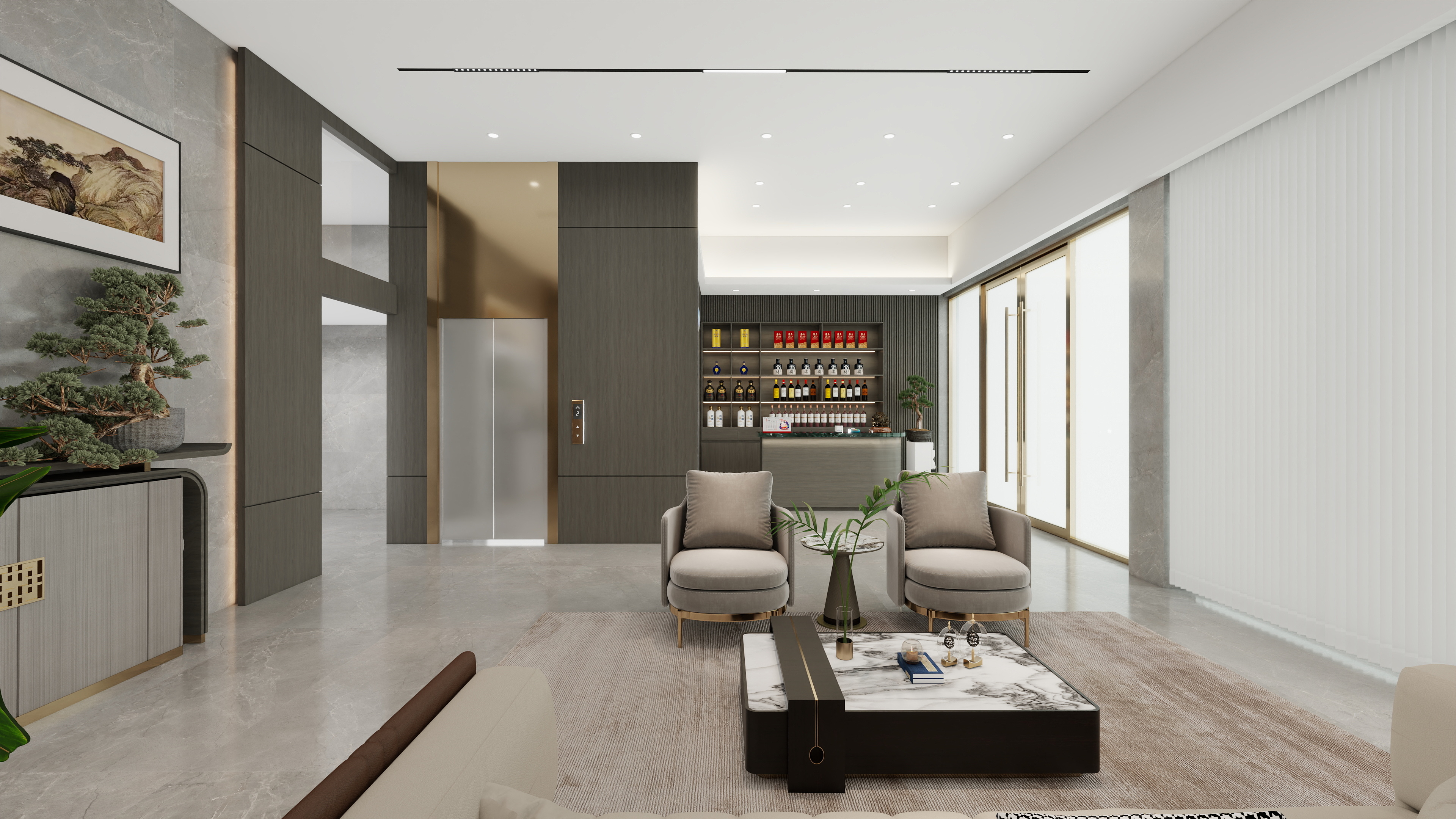 游顺林设计-东田自建房一楼酒店接待区-装修设计方案