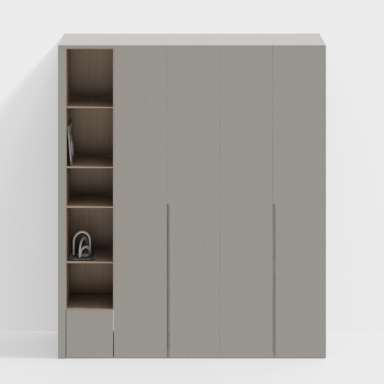Modern Cream Wardrobe 3D Model in Gray Finish