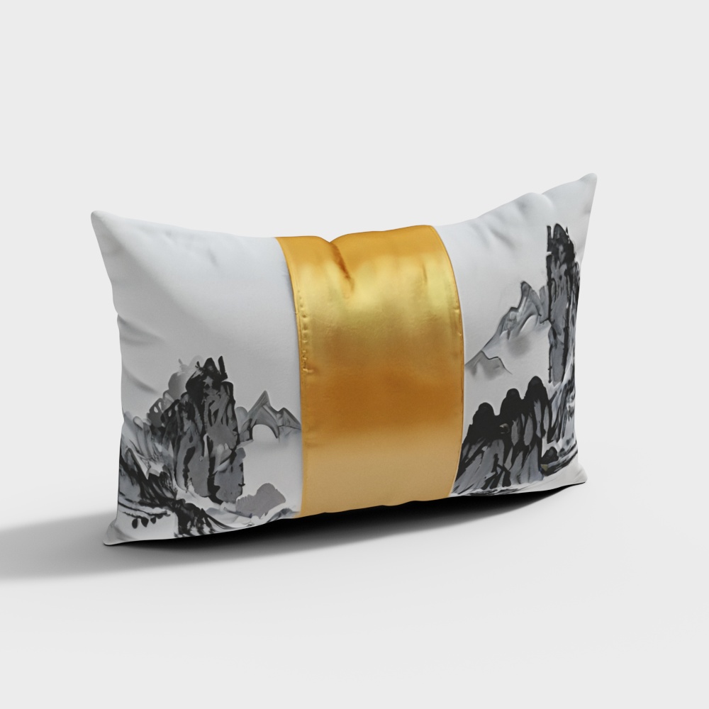 新中式长方形山水靠垫2