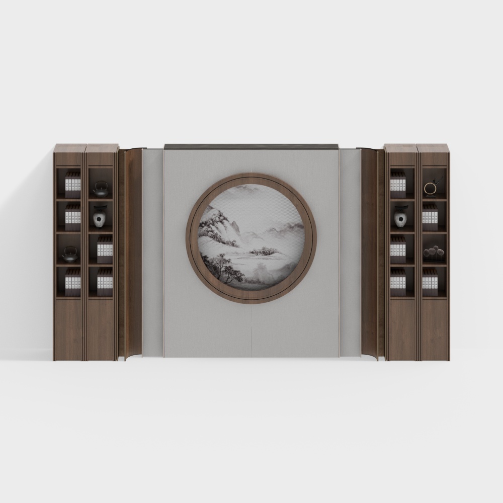 中古风茶室背景收纳柜