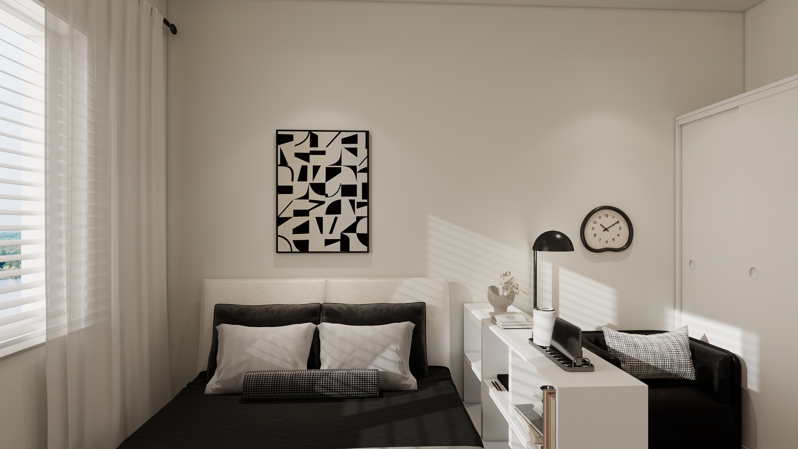 司司改造家-简约黑白风卧室设计-装修设计方案