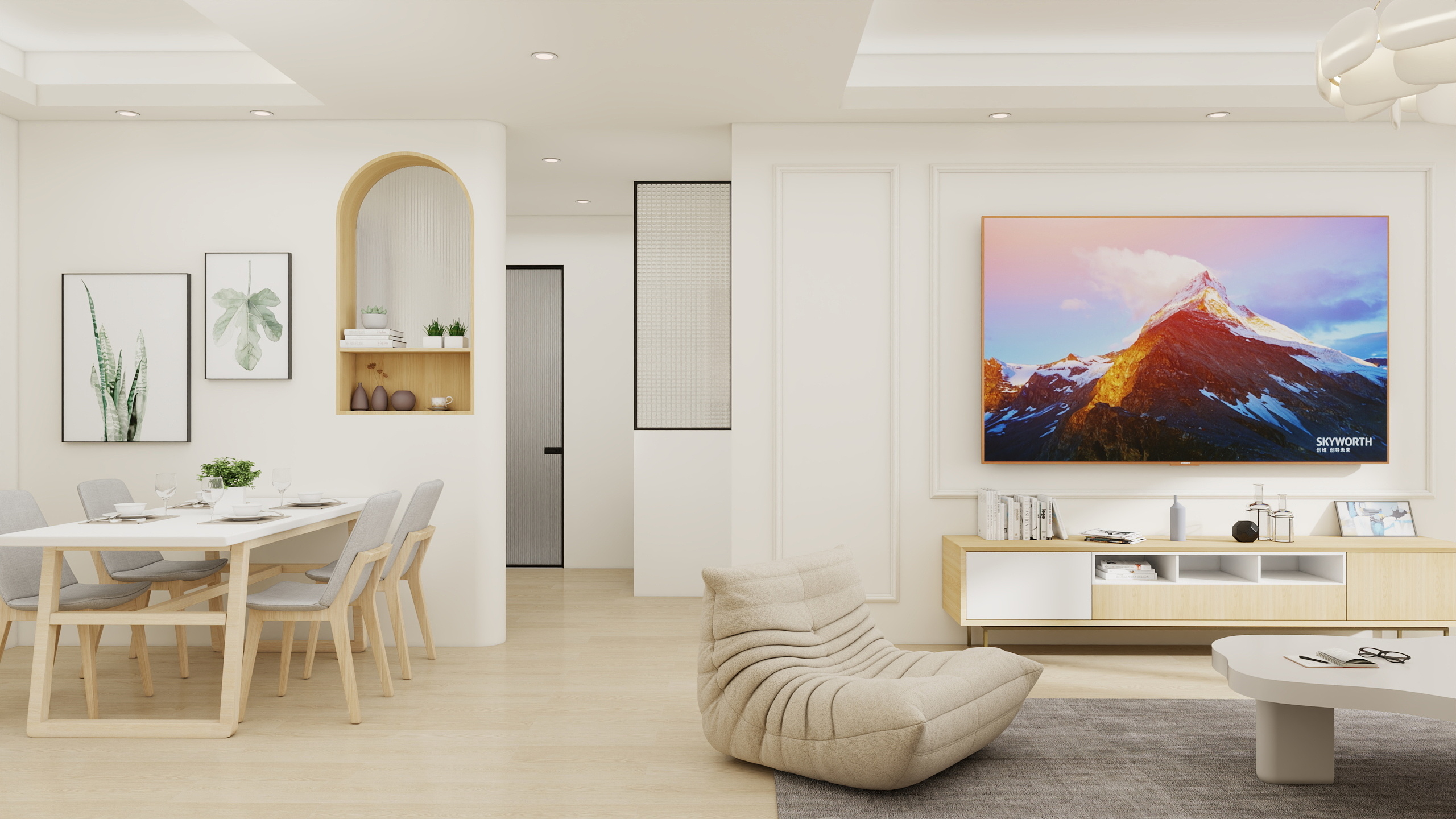 酷家小贤-奶油风93㎡2室-装修设计方案