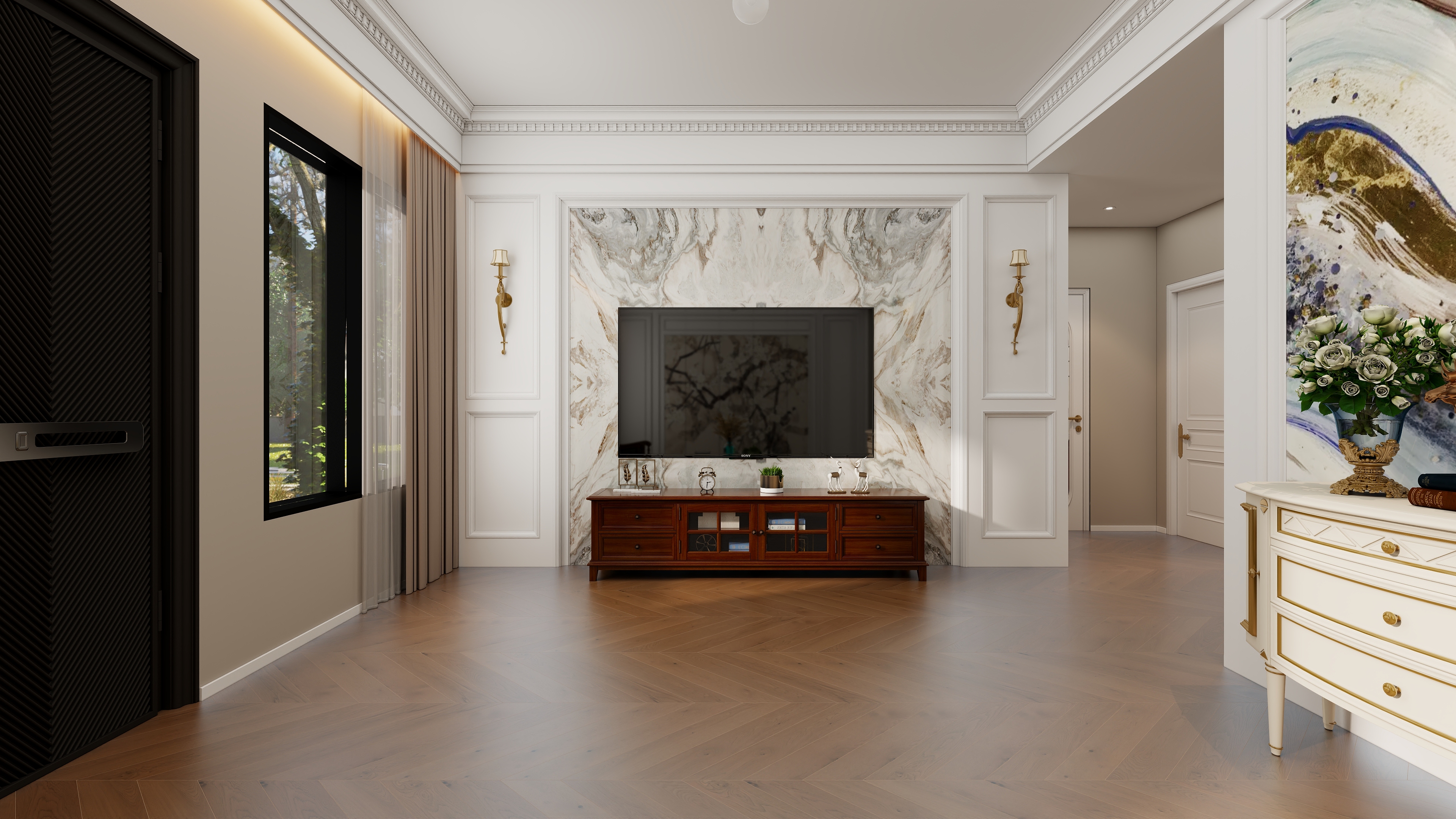 设计师丨胡月平-自建房-美式135㎡3室装修效果图