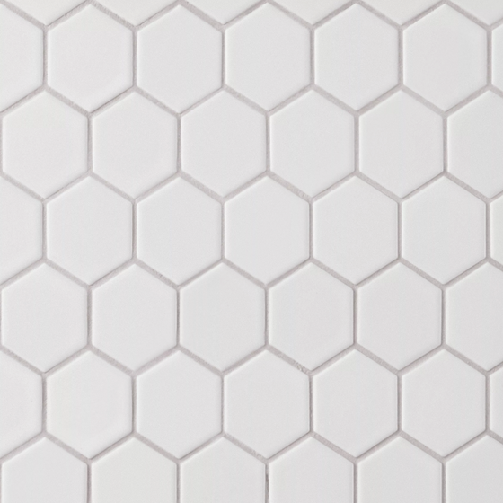 Satin White Matte Hexagon Porcelain Mosaic 3D Model in Multiple Colors