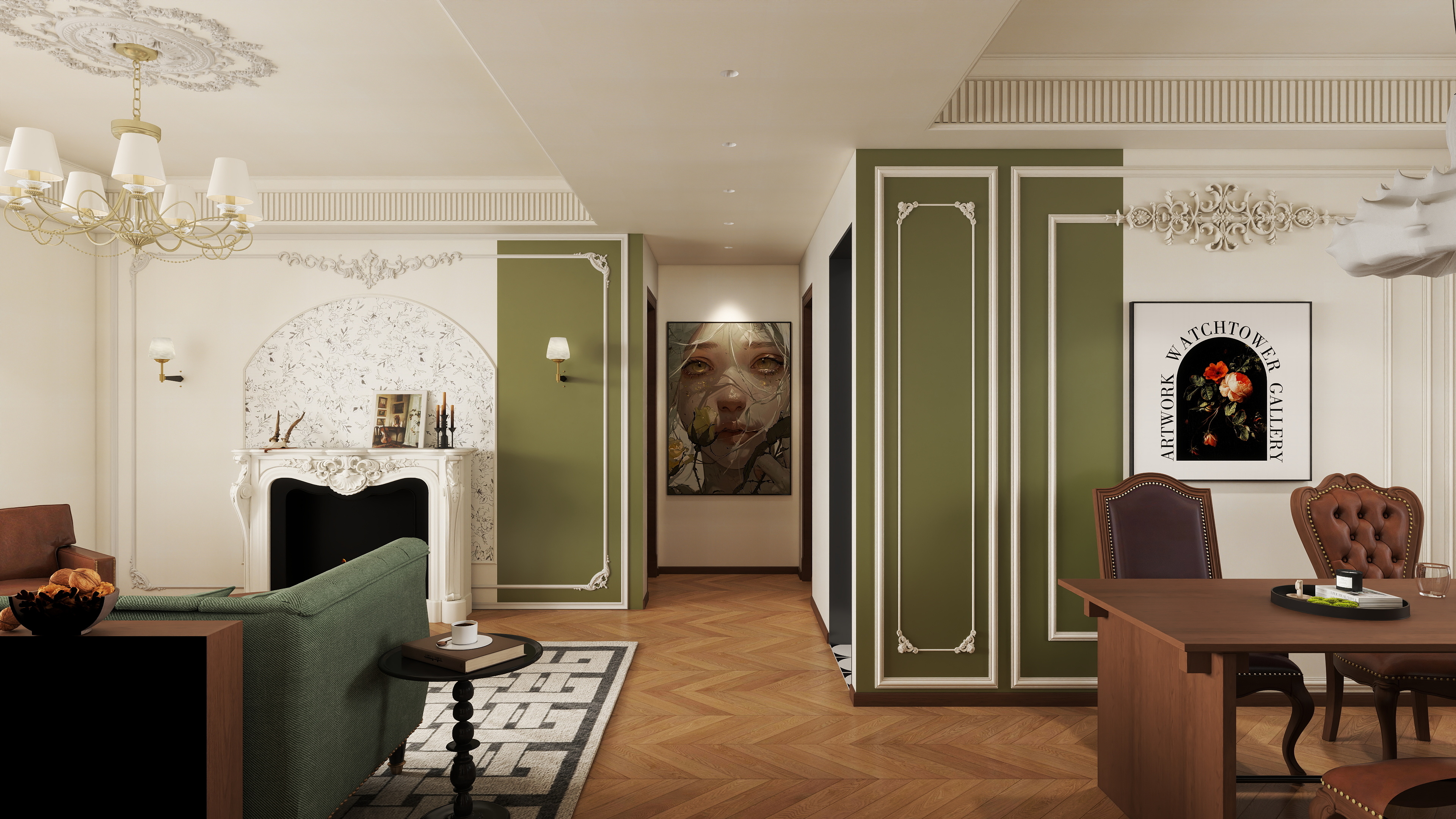 阳邢-美式129㎡3室装修效果图