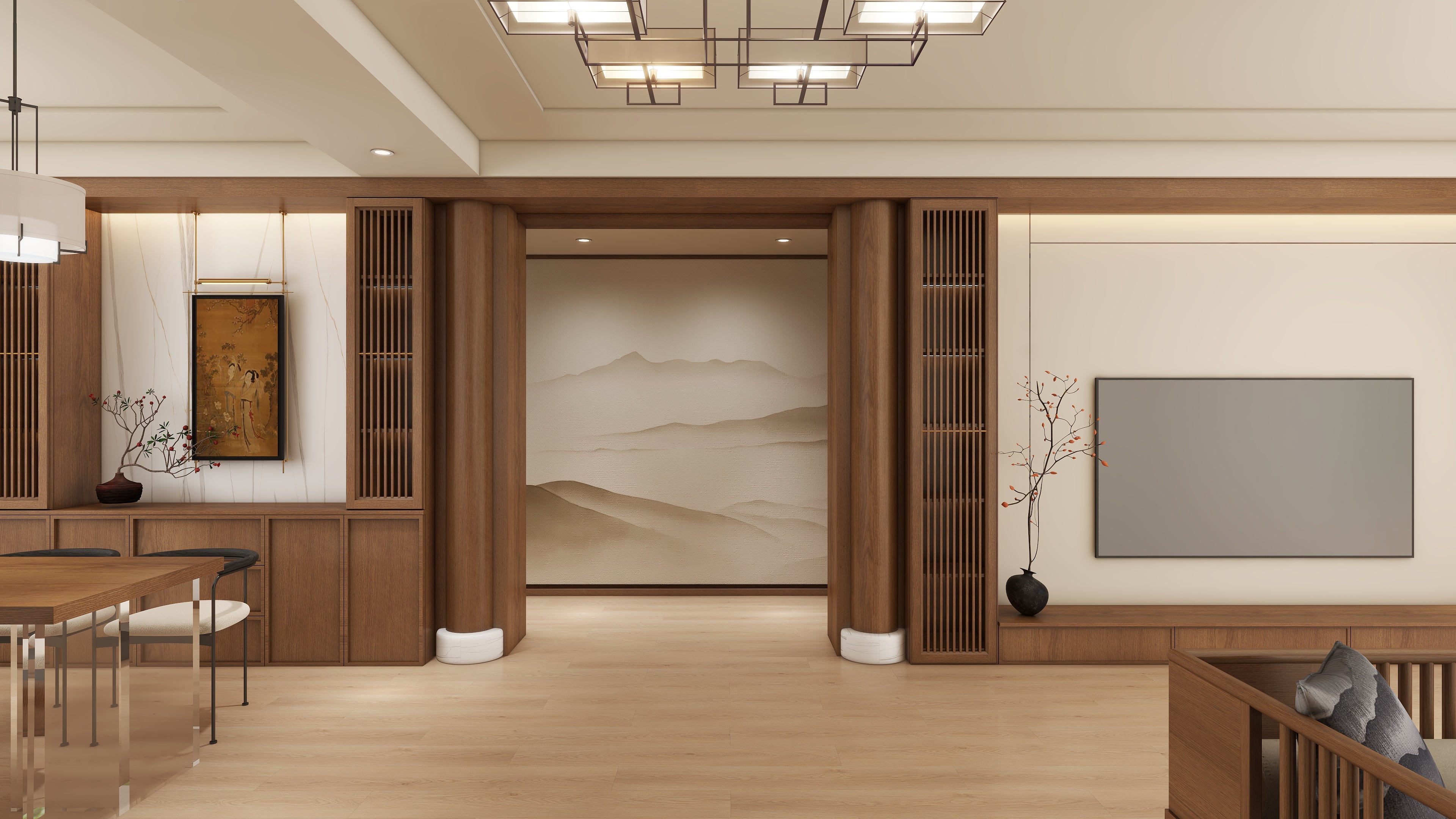 设计师言色-大平层-立柱门洞-禅意宋式美学装修效果图