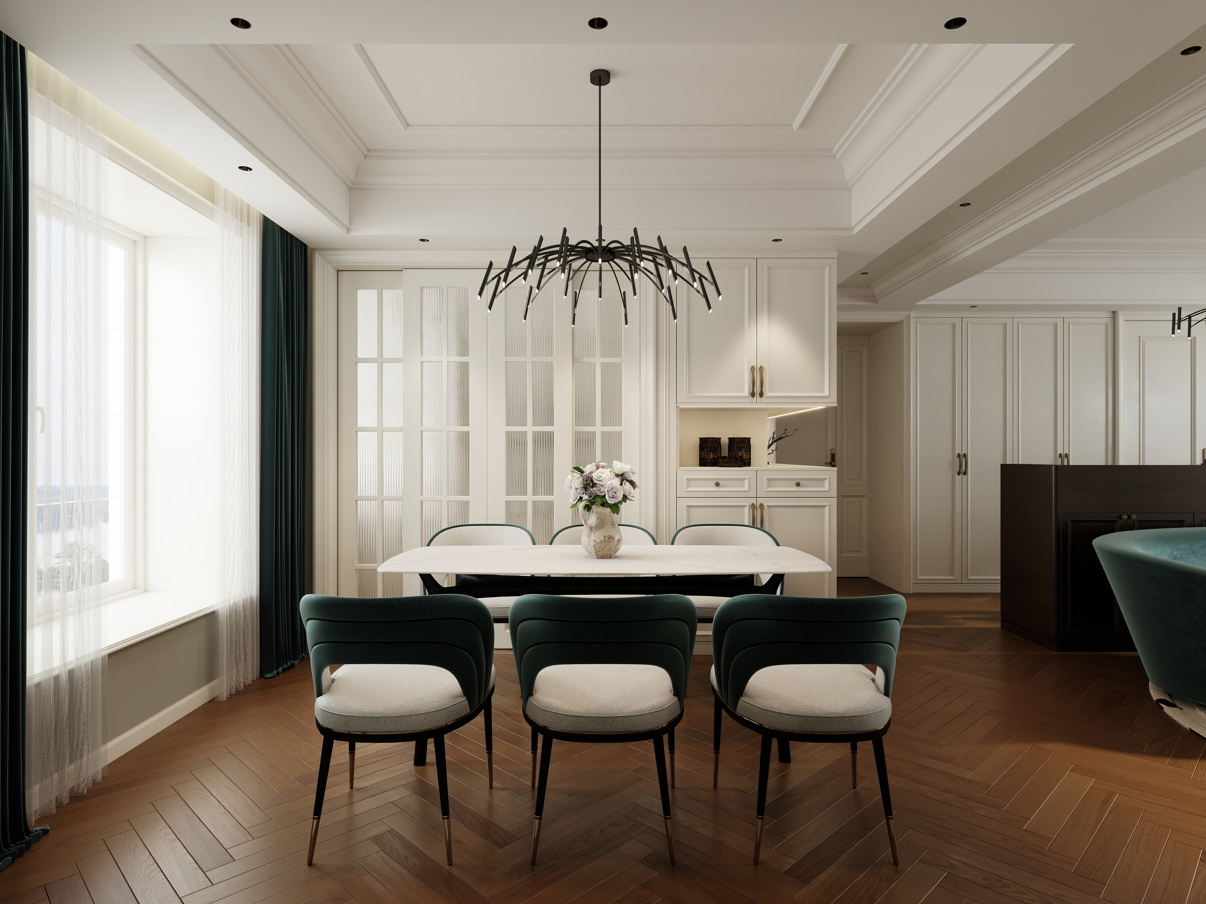 茶韵风轻-现代美式125平三室装修效果图