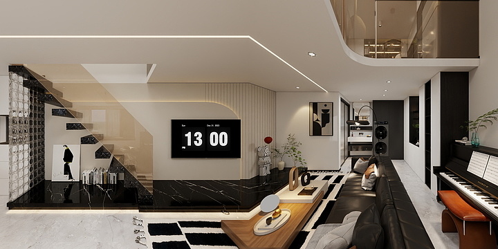 艺加全案设计--白马65平--黑白灰-装修设计方案