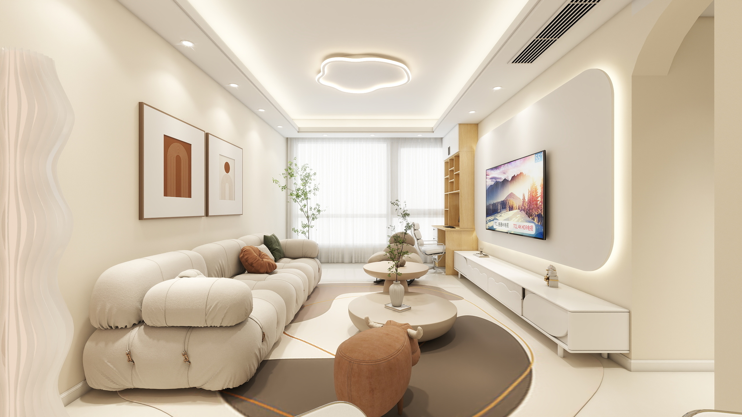 设计师梦恒-85平奶油原木风-装修设计方案