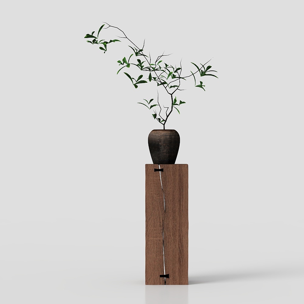 原木风花艺摆件3D模型