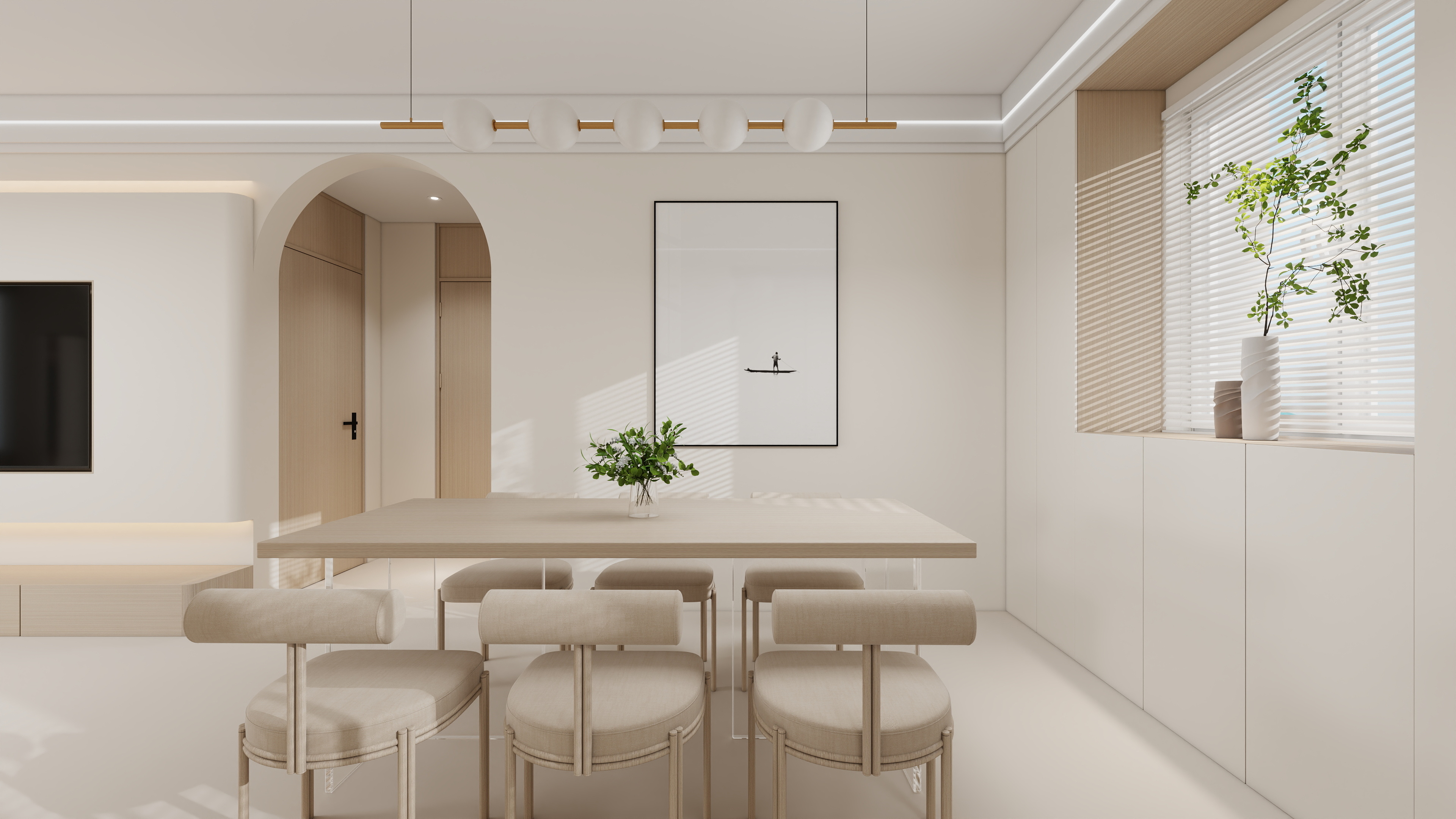 设计师丨胡月平-奶油原木104㎡3室装修效果图