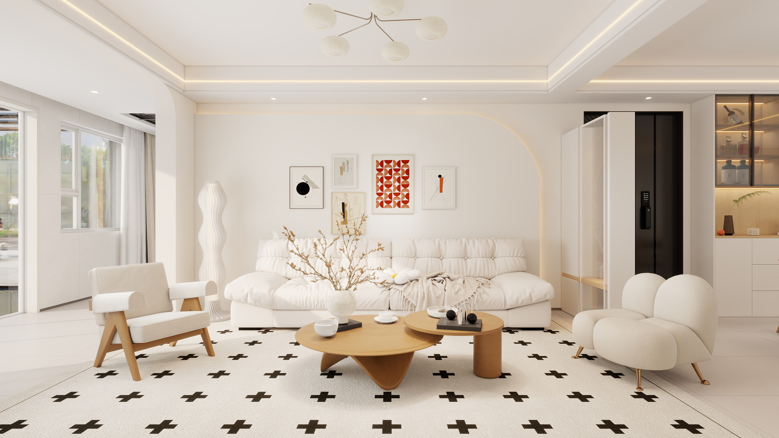 李青越-133方奶油风格三居室装修效果图